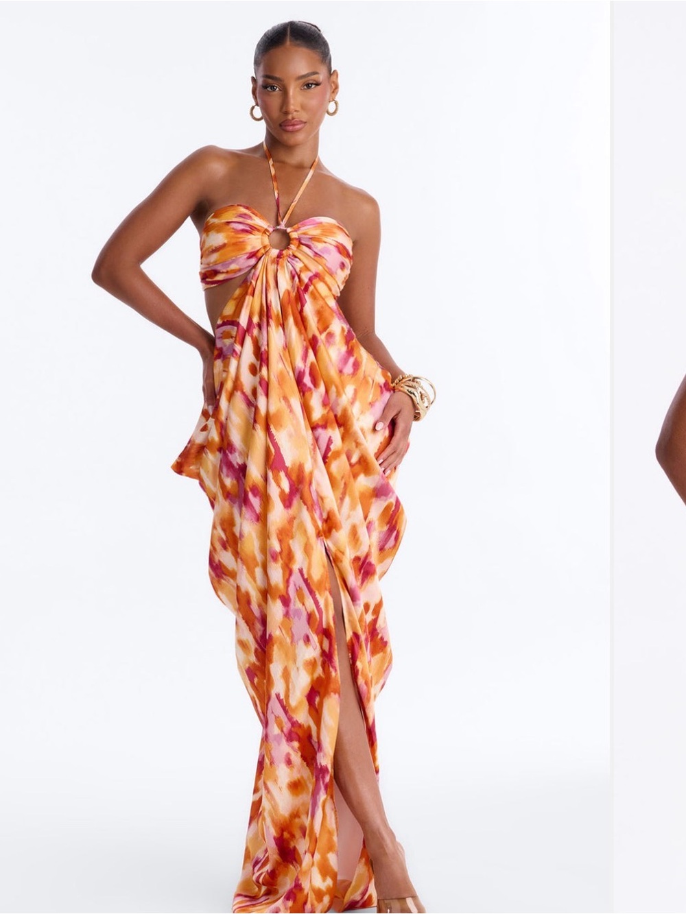 Fashion Nova Azaria Satin Draped Maxi Dress